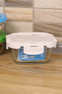 Récipient de stockage en verre carré étanche à la chaleur de 320ml avec couvercle en plastique - Product Image 3