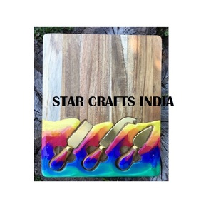 Eco-friendly Wooden Resin Chopping Board Best Quality Mango Wood & Resin Chopping Board Resin Handle Blue <b>Green</b> Hot Pink <b>Color</b> - Product Image 1