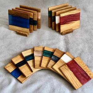 Sous-verres en bois faits à la main avec de la résine et de la feuille d'or, nouvel article, carré, durable - Product Image 2