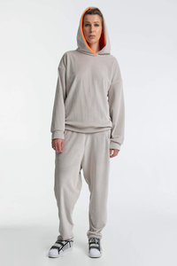 Stylish Ladies <b>Plus</b> <b>Size</b> <b>Velour</b> <b>Tracksuit</b> Comfortable Hoodie With Long Sleeves And Adjustable Pants Stylish Outdoor Outfit Set - Product Image 4