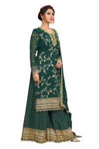 Trendmalls femmes ethnique Georgette broderie Anarkali Kurta ensemble Dupatta (G75-DarkGreen) Salwar costume indien pakistanais vêtements - Product Image 4