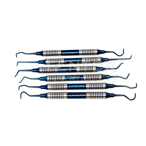 Juego de 6 uds de escaladores de hoz con mango hueco, Instrumentos dentales de acero inoxidable de doble punta de titanio azul - Product Image 1