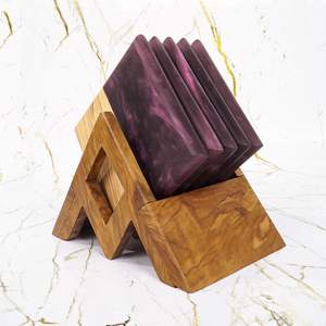 Sous-verres rustiques en bois d'acacia, ensemble de sous-verres faits à la main avec finition à grain naturel, sous-verres en pierre durables pour les repas et le café - Product Image 4