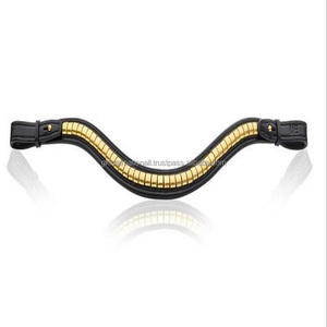 Banda de cejas de caballo de cuero con forma de onda completamente personalizada con cubierta de latón de metal plateado y dorado y extremo de bucle a presión ajustable - Product Image 4