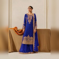 Ensemble Salwar Kameez en Georgette Exclusif avec Haut et Dupatta à Broderie Lourde, Idéal pour Fêtes et Sorties Décontractées, Matériaux Recyclés, Livraison Mondiale