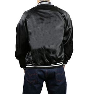 Streetwear nouveau style à la mode veste universitaire noire veste universitaire en satin soyeux respirant uni logo personnalisé veste universitaire en satin - Product Image 6