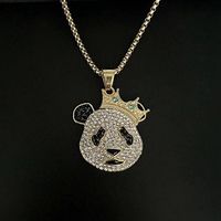 Cartoon Panda Kronen-Charm-Halskette, vergoldeter Edelstahl, Iced Streetwear Anhänger für Boutique-Modegeschäfte
