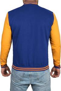 Veste de baseball Letterman pour homme, blouson d'hiver en polaire Streetwear, bombardier avec bouton à motif solide et logo lavé sur le devant - Product Image 3