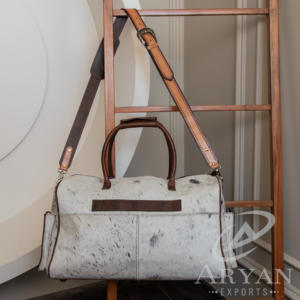 Bolsa de lona grande de cuero de vaca mecanizada a mano y con pelo, bolsa de equipaje de noche de cuero genuino, bolsas de viaje de fin de semana para Unisex - Product Image 5