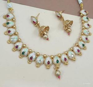 INDIAN TRADITIONAL <b>and</b> FASHIONABLE COPPER JEWELLERY BRIDAL WEDDING JEWELLERY <b>SET</b> for WOMEN <b>EARRINGS</b> <b>and</b> <b>NECKLACE</b> <b>SET</b> - Product Image 1