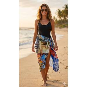 Printed Patchwork <b>Kaftan</b> Dresses in Chiffon Fabric Breathable Regular Fit Sleeveless Maxi for <b>Beach</b> Outdoor Use - Product Image 2