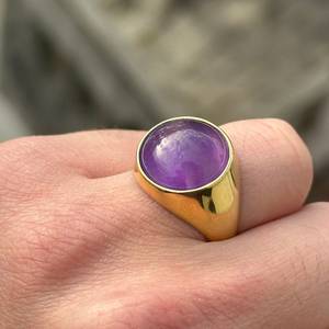 แหวนเงินแท้ 925 ชุบทอง 14k ประดับพลอยอะมีทิสต์ธรรมชาติทรงหลังเบี้ย 14 มม. สไตล์โบฮีเมียน สำหรับทุกเพศ - Product Image 6