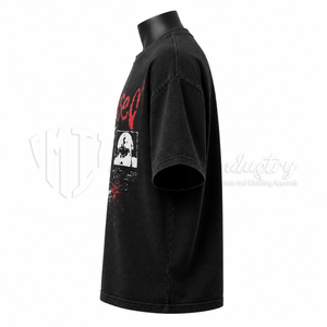 Camiseta Negra Extra Grande de Algodón con Estampado Gráfico Rojo, Estilo Urbano, Camiseta de Manga Corta con Cuello Redondo para Hombre - Product Image 5