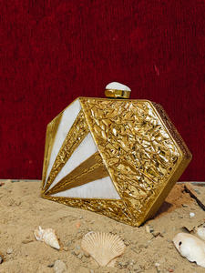 Handcrafted Mother of <b>Pearl</b> Panelled <b>Clutch</b> with Gold Textured Frame and Crystal Accents Luxury Evening <b>Bag</b> - Product Image 3