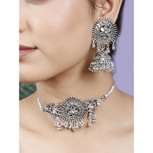GS <b>Silver</b> Round Center Flower <b>Choker</b> Elegant Wedding Jewelry Accessory - Product Image 4