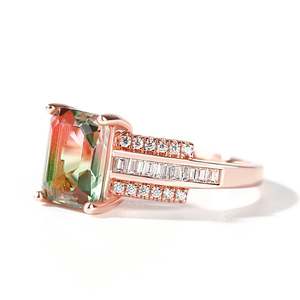 Jeulia One-Of-A-Kind <b>Emerald</b> Cut Rose Gold Plated Sterling <b>Silver</b> Watermelon <b>Ring</b> - Product Image 2