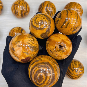 Yellow Petified Wood Crystal Sphere <b>Ball</b> Natural Gemstone Sphere for Healing Meditation and Decor Bulk Supply - Product Image 4