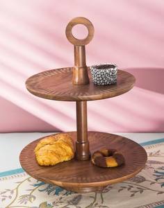 Support à Dessert en Bois Premium à 2 Niveaux avec Poignée en Métal Doré, Présentoir Élégant pour Gâteaux, Cupcakes, Fêtes et Décoration Intérieure - Product Image 6