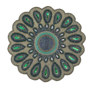 แผ่นรองจานปักลายทำด้วยมือผ้าฉนวนกันความร้อนผ้าทอแผ่นรองจานหญ้าทะเลลูกปัดธรรมชาติ - Product Image 6