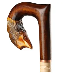 Cana de madeira para as mulheres andando vara raposa mão esculpida vara 36 "vara das mulheres cinza natural e ponta de borracha estilo tradicional