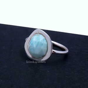 Wholesale Classic Style 925 Sterling Silver Handmade Bezel Setting Larimar <b>Statement</b> <b>Ring</b> <b>for</b> <b>Women</b> <b>for</b> Engagement Wedding Party - Product Image 4