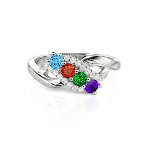Jeulia Family Birthstone Swirl Cluster <b>Ring</b> in Sterling <b>Silver</b> for Anniversary - Product Image 1