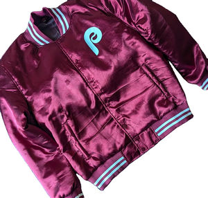 Custom Embroidered Baseball Satin Jacket 100% <b>Polyester</b> Satin Baseball Bomber Varsity High Quality Plus Size Satin Jackets - Product Image 6