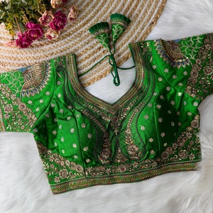 Lujoso vestido de seda nupcial blusa de estilo abierto con bordado pesado trabajo de secuencia hermoso diseño para bodas - Product Image 5