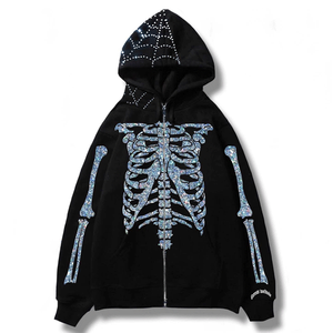 Diseños personalizados Crystal Rhinestones Pullover Hoodies Negro 100% Algodón Mezclado Sudaderas con capucha Tops Básicos Sudadera con capucha para hombres - Product Image 4