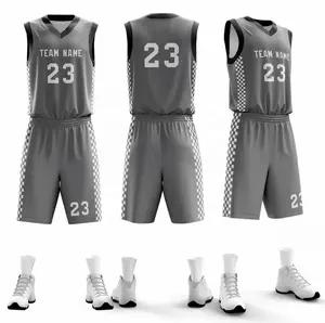 Jersey barato para niñas, diseño juvenil, camiseta de baloncesto de alta calidad, blanco y gris, azul oscuro, uniformes de baloncesto hechos en Pakistán