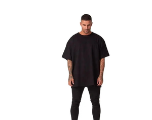 Alta calidad hombres negro antiarrugas 100% algodón de gran tamaño Boxy camiseta Heavyweight Logo patrón diseño de talla grande hombro caído - Product Image 1