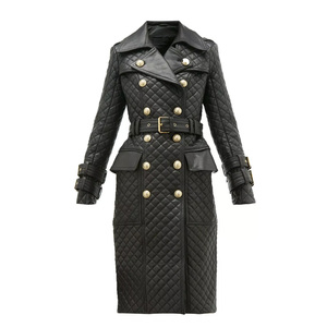 Gabardina de cuero genuino 100% para mujer abrigo largo de invierno con ribete de piel peso personalizado ropa de abrigo de mujer de alta calidad - Product Image 1