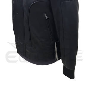 Chaquetas de motorista de piel de cordero negro Hombro acolchado Slim Fit Proveedor al por mayor Chaquetas de cuero de invierno para hombres - Product Image 4