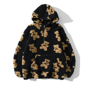 Fall Winter Warm Pullover Stylish <b>Bear</b> Printed Sherpa <b>Hoodies</b> for Women High Quality Custom Logo Streetwear Fashion Half Zipper - Product Image 4