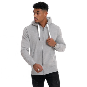 Sweat-shirt à capuche zippé gris clair pour hommes avec capuche à cordon de serrage Veste polaire décontractée coupe ajustée pour le streetwear et le sport - Product Image 4