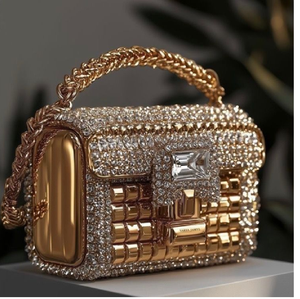 Bolso de lujo con textura de pirámide de oro prismático. Moda de alta gama disponible a precios de mayoreo. - Product Image 2