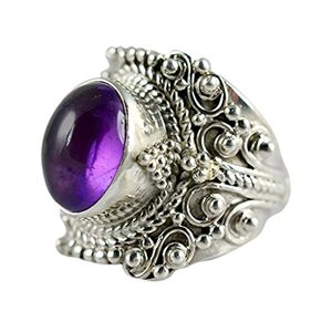 Natural Amethyst Cocktail <b>Ring</b> 925 Sterling <b>Silver</b> Purple Oval Gemstone Handmade <b>Boho</b> Jewelry Bezel Setting - Product Image 1