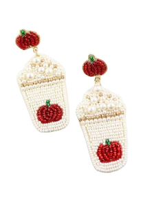 Pendientes de Latte de especias de calabaza de la mejor calidad, bordado de cuentas de semillas con perla, pendientes de bordado de cuentas de semillas inspiradas en Frappuccino - Product Image 4