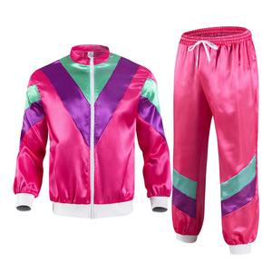 Survêtement de fête pour femmes des années 80 Y2K Color Block Satin Hip Hop Style Sports Set Stand Collar Zipper Jacket with Drawstring Sweatpants - Product Image 3