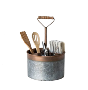 Galvanized Caddy Tabletop <b>Holder</b> <b>Kitchen</b> Storage Basket Wooden Handle <b>Kitchen</b> Tools Metal <b>Utensil</b> <b>Holder</b> Kitchenware Supplies - Product Image 4
