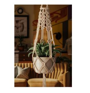 Support de plante en macramé élégant avec nœuds à plusieurs niveaux et longueur réglable pour des idées créatives d'exposition de plantes - Product Image 4