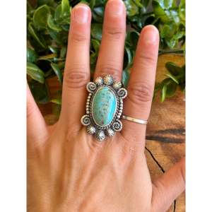 Wydell Billie Rhodium Plated Sterling <b>Silver</b> <b>Ring</b> with Red Skin Turquoise <b>Boho</b> Statement Jewelry for Everyday Wear Size 7.75 - Product Image 2