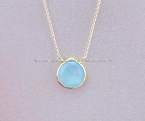 Collar con colgante de gemas Larimar con forma de corazón de tres formas elegantes de belleza, conjunto de bisel de joyería encantadora, Collar chapado en oro de plata esterlina - Product Image 5