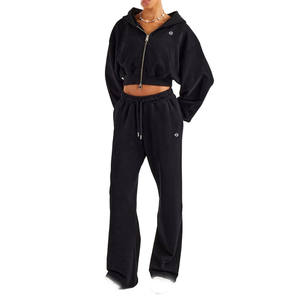 Conjunto Deportivo de Sudadera Corta con Cremallera y Pantalones Jogger para Mujer, Felpa Suave, Corte Holgado, Cintura Elástica, Ropa de Calle, Ropa Informal - Product Image 1