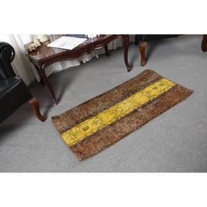 Tapis en laine turque marron et jaune vintage, tissage plat de 1.8x3.5 pieds, motif patchwork pour décorations de salon, support en latex - Product Image 5