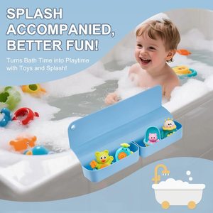 Nouveau design de protection anti-éclaboussures pour baignoire en silicone pour enfants, porte-jouets avec poches de rangement et ventouses - Product Image 3