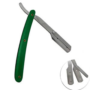 Maquinillas de afeitar rectas para peluquero, cuchillos de afeitar con mango de plástico verde plegable para hombres, para Barba maquinillas de afeitar, herramientas - Product Image 1