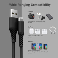 Cable USB-A a Lightning de Silicona con Diseño de Textura en Relieve 3D, Certificado MFI, en Stock, para Uso en Computadoras, Carga y Sincronización