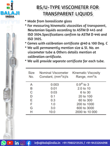 Oswald 1 Pc Viscosimètre manuel de type BS-U Verre borosilicaté indien de haute qualité Équipement d'essai de machine élémentaire à flux direct - Product Image 2