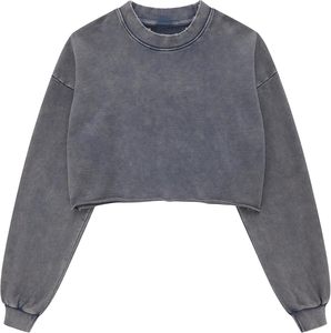 Sudadera con capucha de algodón 100% de lana recortada de invierno para mujer, jersey de manga larga, Tops, Top corto de entrenamiento - Product Image 3